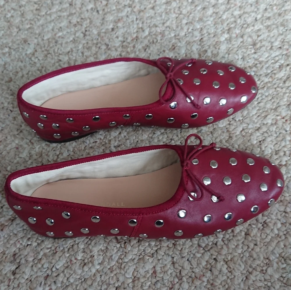 Loeffler Randall Landon Studded Leather Ballerina Flats in Burgundy size 6.5 - Picture 1 of 16
